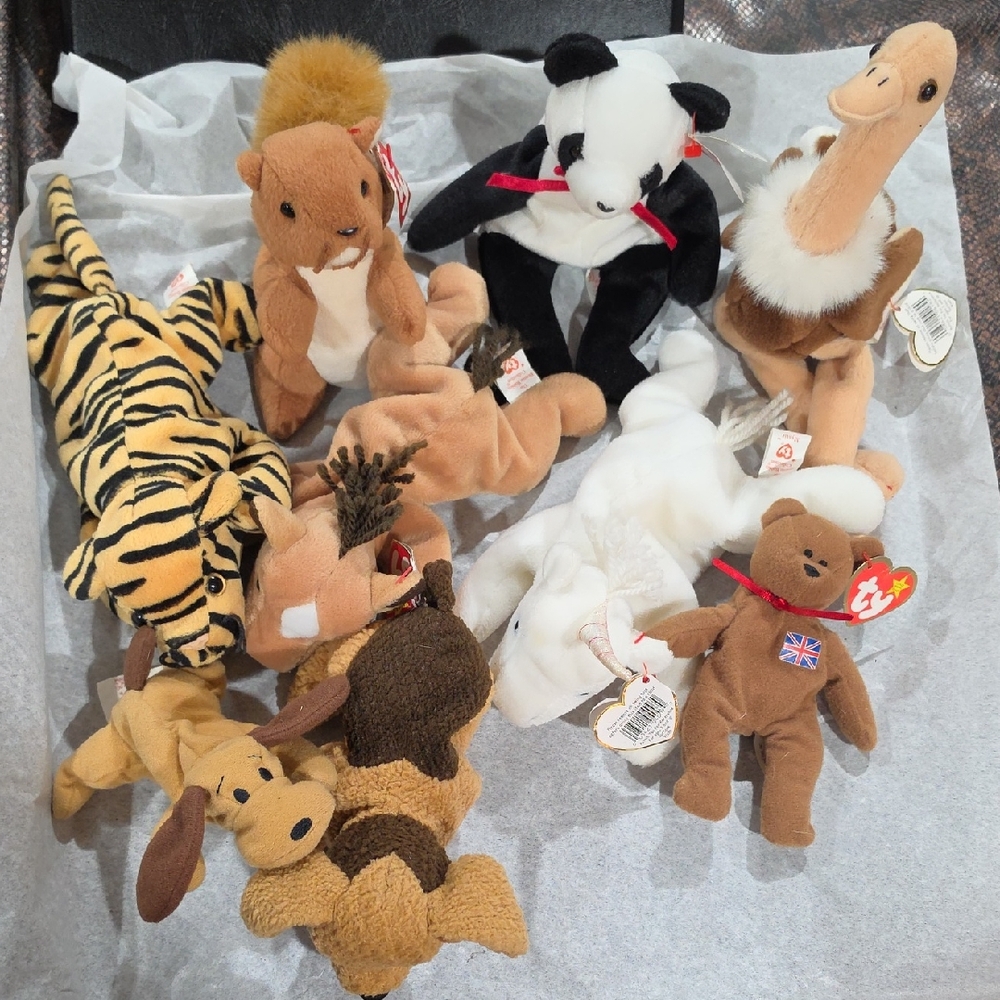 Ty Assorted Plush Animal Beanie Buddies - Brown, White, Black, Tan, Yellow